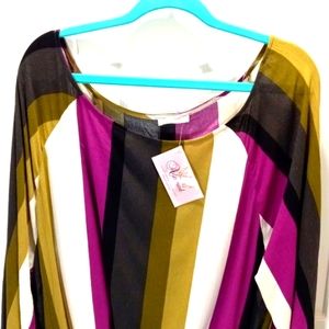 Purple/Olive Green Striped Top Blouse Size 2XL NWT